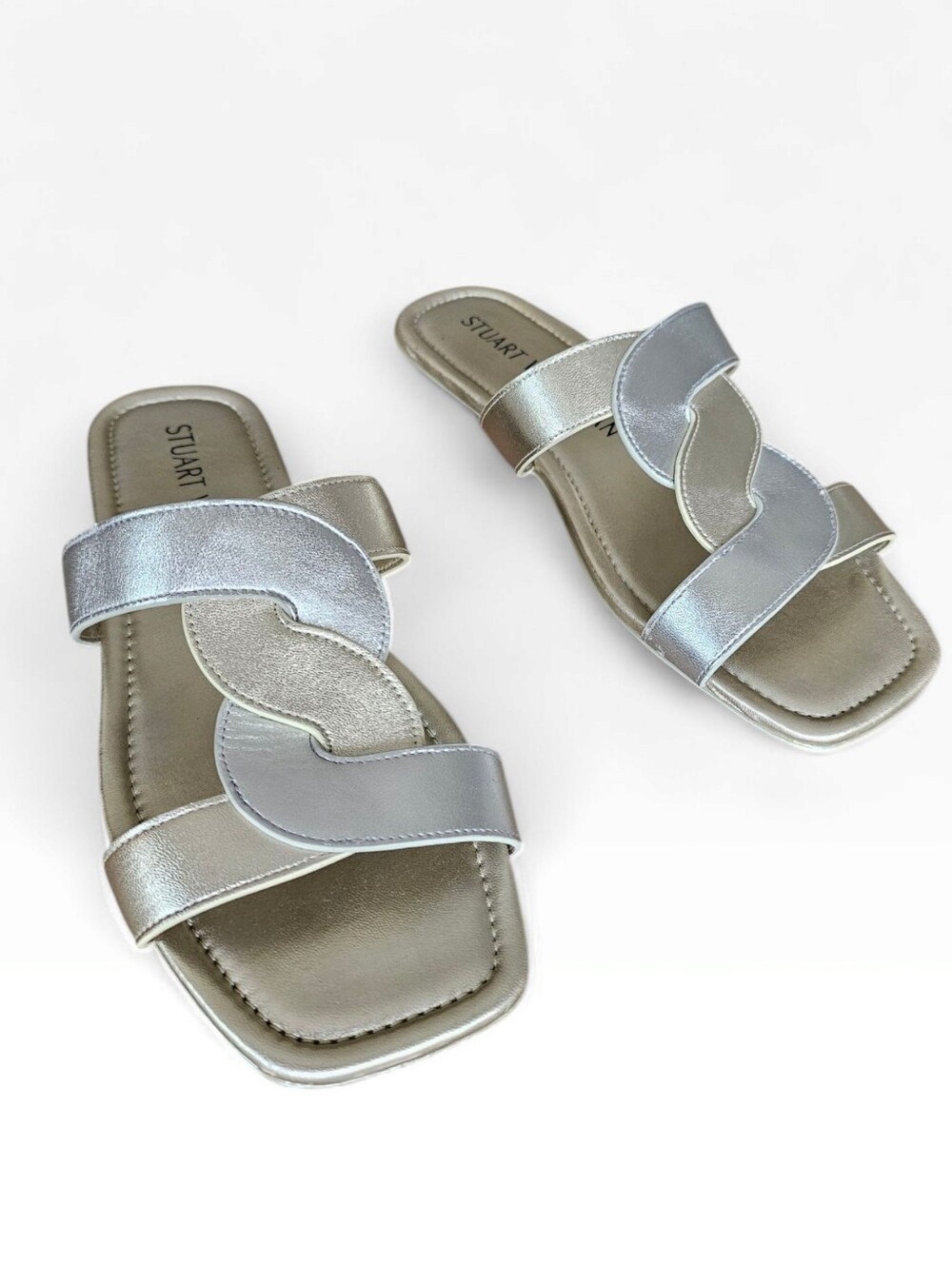 STUART WEITZMAN Ibiza Metallic Gold Leather Slide Sandals 11M